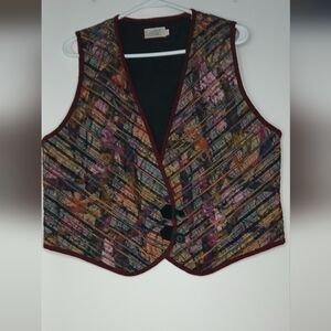 Vintage Persnickity Quilted Hippie Vest Womens Size L Teacher Cottagecore